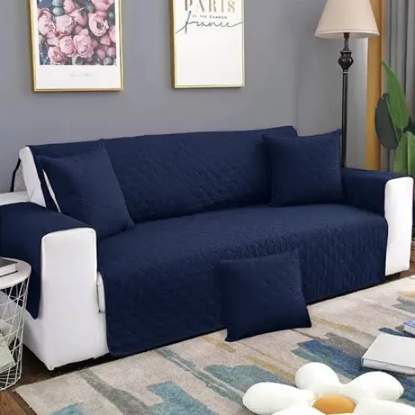 Quilted Sofa Cover – Dark Blue