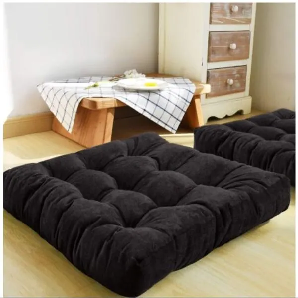 Velvet Floor Cushion 1 Pair Set-black