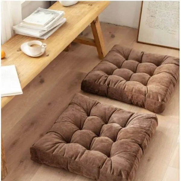 Velvet Floor Cushion 1 Pair Set-Chocolate