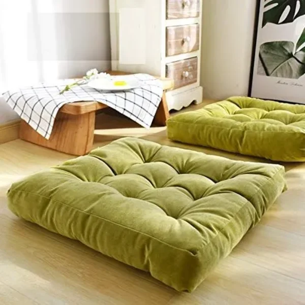 Velvet Floor Cushion 1 Pair Set-Green