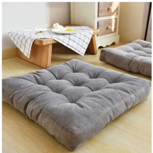 Velvet Floor Cushion 1 Pair Set-Grey