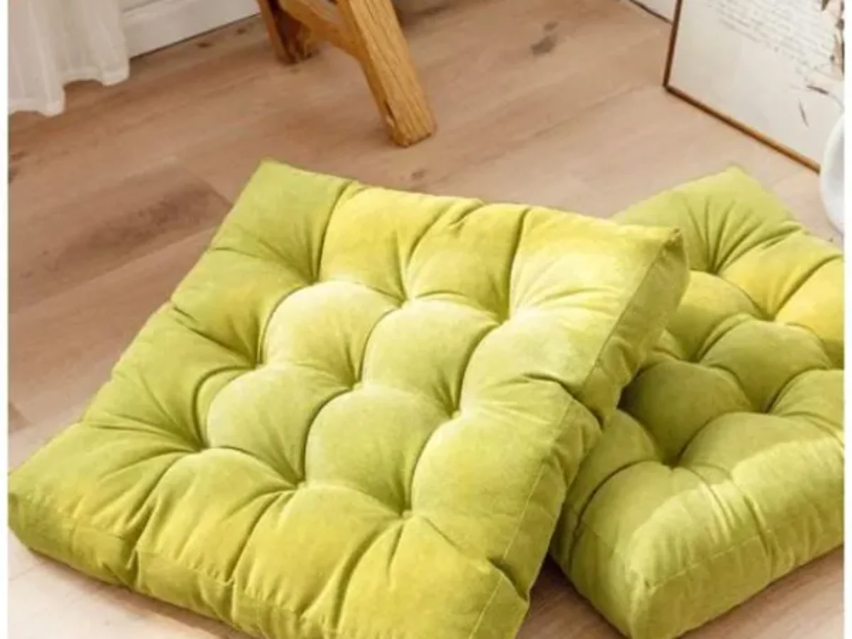 Velvet Floor Cushion 1 Pair Set Light Green