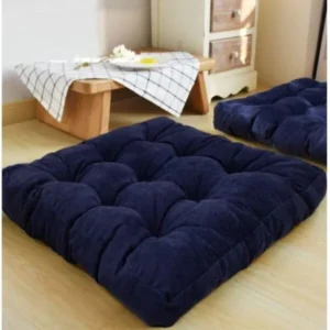 Velvet Floor Cushion Pair Set-solid blue