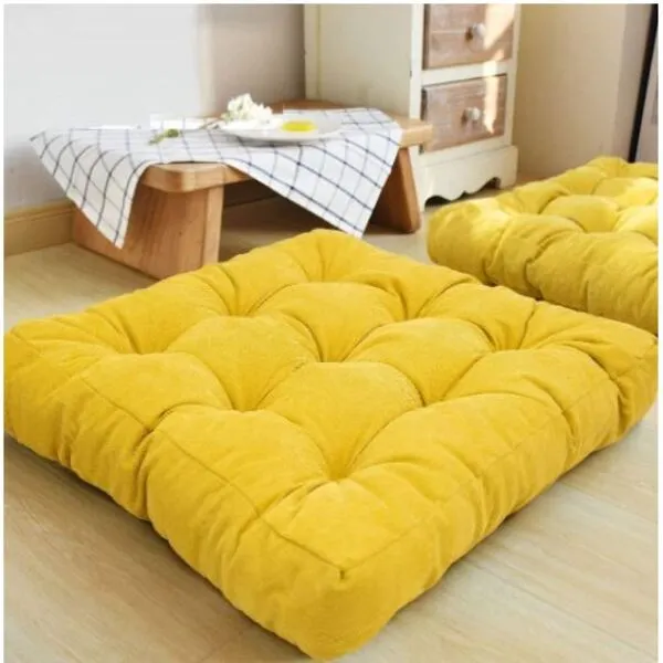 Velvet Floor Cushion 1 Pair Set-Yellow