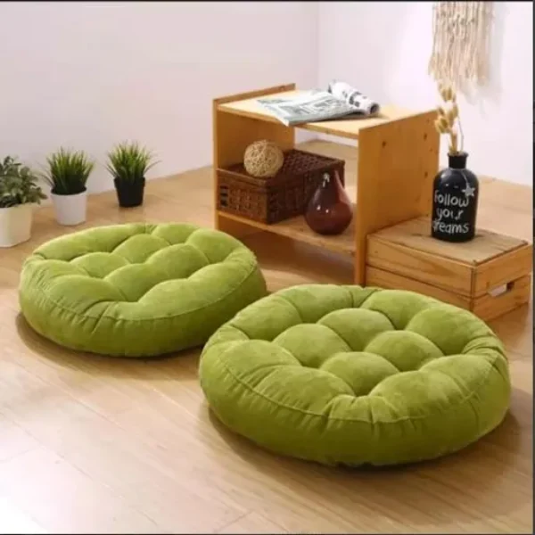 Velvet Round Floor Cushion 1 Pair Set-Green