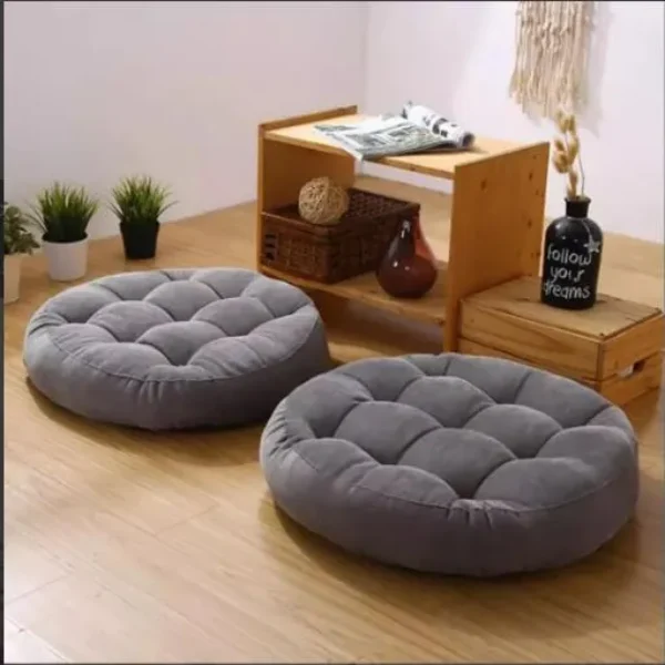 Velvet Round Floor Cushion 1 Pair Set-Grey