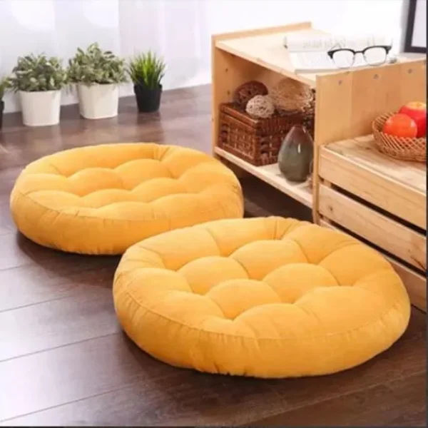 Velvet Round Floor Cushion 1 Pair Set-Orange