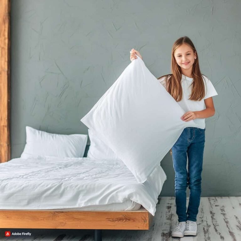 a girl holding a cushion