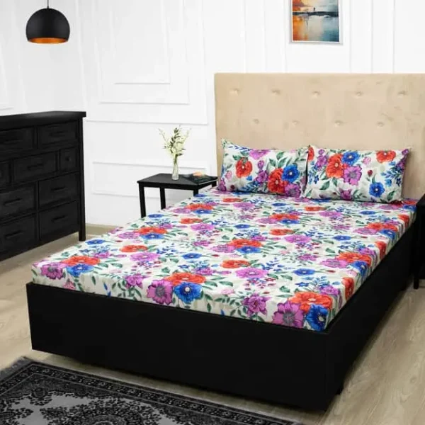 plain fitted bedsheet set-multicolor