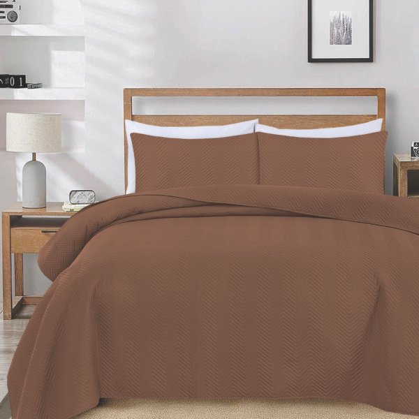 Luxury Polo Quilted 3 Pcs Bedspreads – BROWN